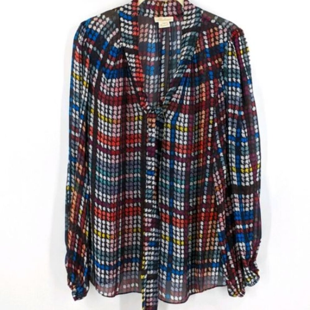 Shoshanna Tie Neck Puff Sleeve Multicolor Blouse S